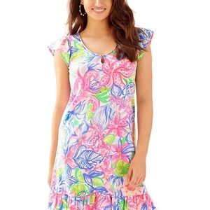 Lilly Pulitzer Rejina Havana Cocktail Ruffle Cotton Dress Small S pink lime